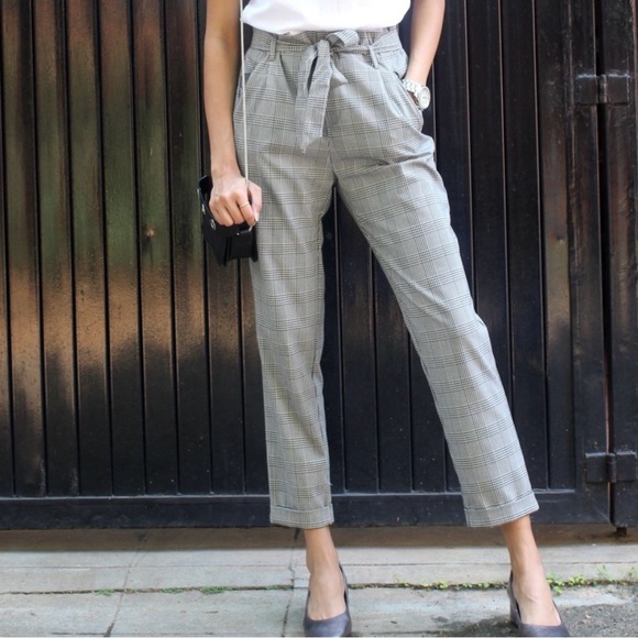 Zara Paper Bag Plaid Trousers - Picture 1 of 6